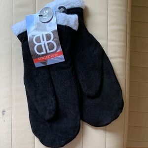 BB Collection Black Leather Mittens with White Trim